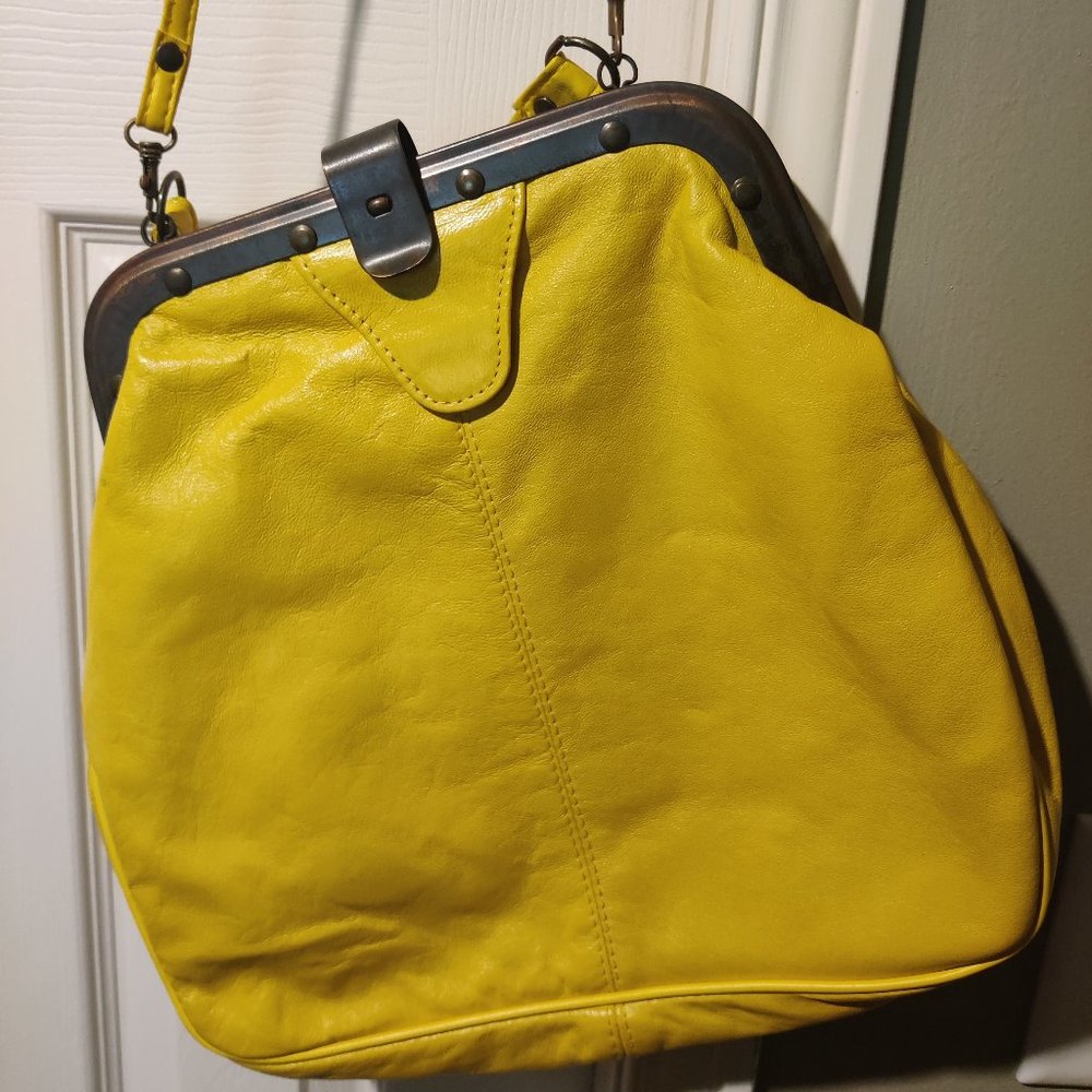 Yellow Genuine Leather Purse Ladies Handbag (Doctor's Bag style) Made in Italy